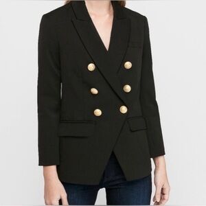 Express Women's Black Doublebreasted Blazer with Gold Buttons Sz S